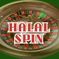 This is halalspin game logo image. Roulette wheel with "Halal Spin" text in bold red and white letters overlaid at the center.